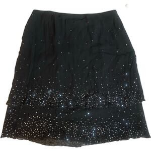 Talbots Black Silk Beaded Sequin Tiered Skirt NWT- 12